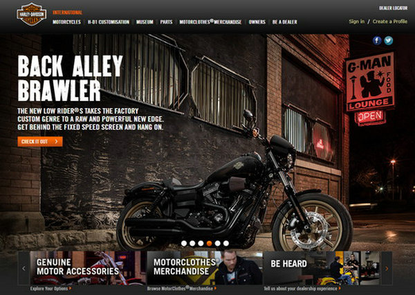 HarleyDavidson:美国哈雷摩托车官网：www.harley-davidson.com