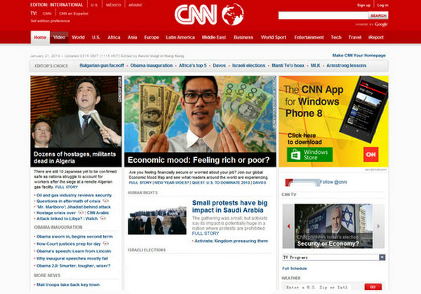 CNN:美国有线电视新闻网：www.cnn.com