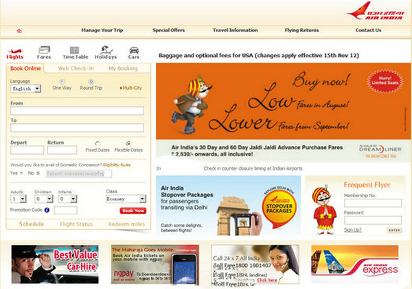 AirIndia.in:印度航空公司官网：www.airindia.in