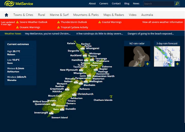 MetService|新西兰国家气象局：www.metservice.com