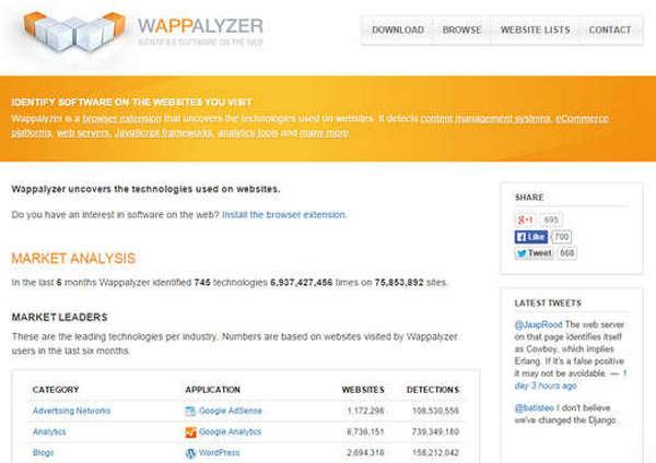 Wappalyzer:在线网站技术分析工具：wappalyzer.com
