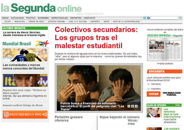 LaSegunda:智利午报《第二报》官网：www.lasegunda.com