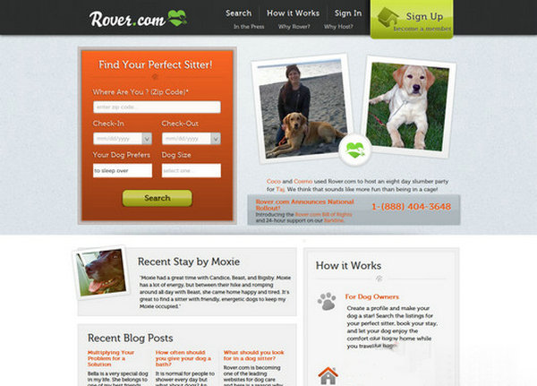 Rover:宠物狗临时照顾服务平台：www.rover.com