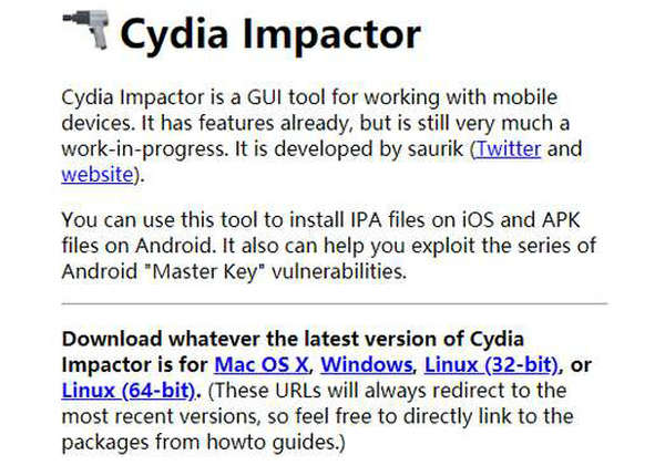 CydiaImpactor|苹果系统越狱恢复工具：www.cydiaimpactor.com