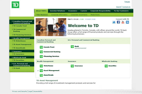 TD:加拿大多伦多道明银行官网：www.td.com