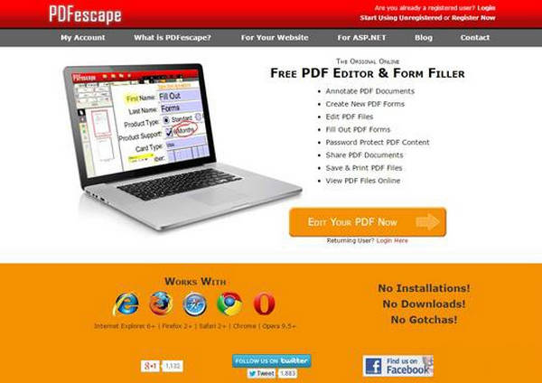 PDFescape:在线PDF文件编辑阅读工具：www.pdfescape.com