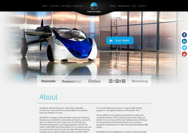 Aeromobil:可以飞的汽车品牌官网：www.aeromobil.com