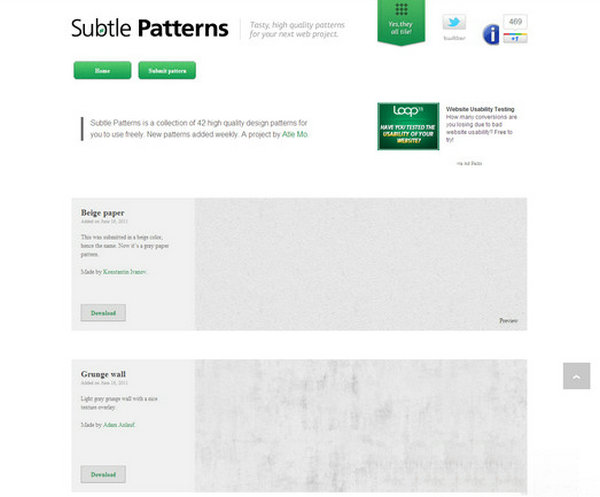 Subtlepatterns:免费背景素材下载网：subtlepatterns.com
