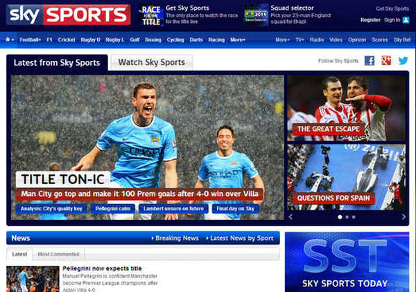 SkySports:英国天空体育直播电视台官网：www.skysports.com