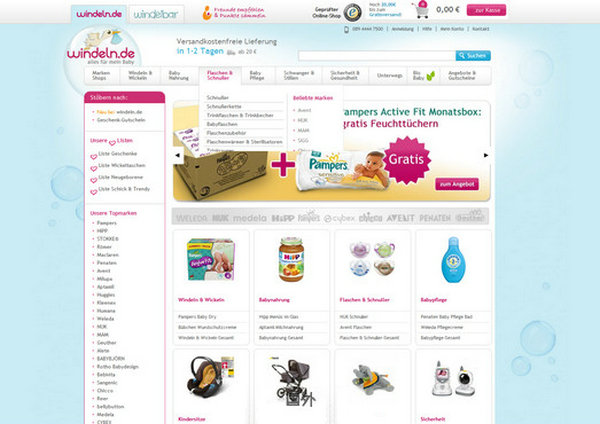 Windeln:德国婴幼儿用品购物网：www.windeln.de