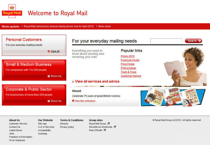 RoyalMail:英国皇家邮政官方网站：www.royalmail.com