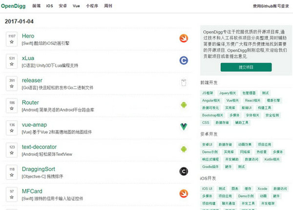 OpenDigg|免费开源项目收集库：www.opendigg.com