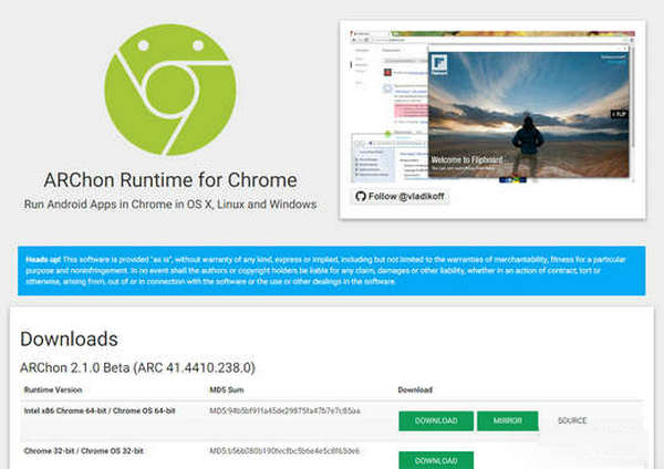 ARChon:谷歌Chrome运行安卓应用：archon-runtime.github.io